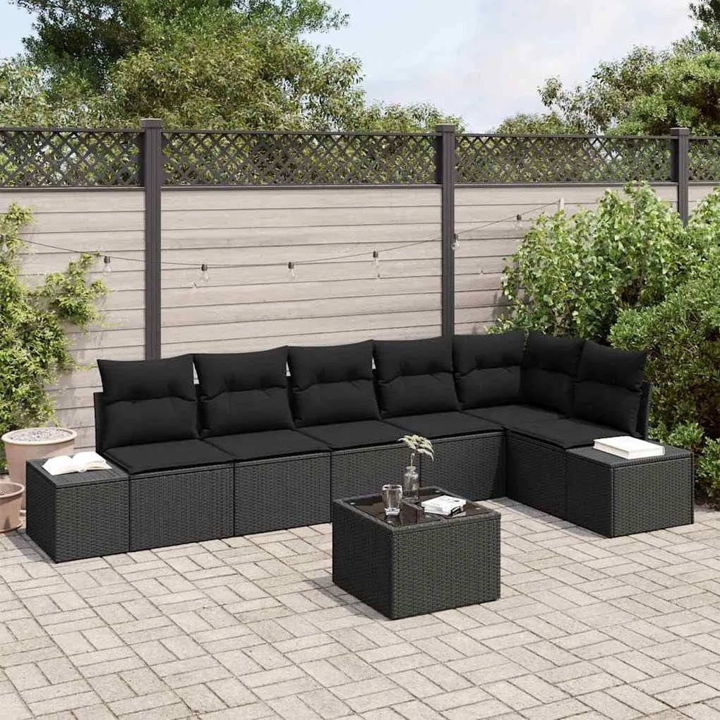 vidaXL Σετ Καναπέ Κήπου 7 pcs Μαύρο Πολυ rattan, βαμμένο ατσάλι