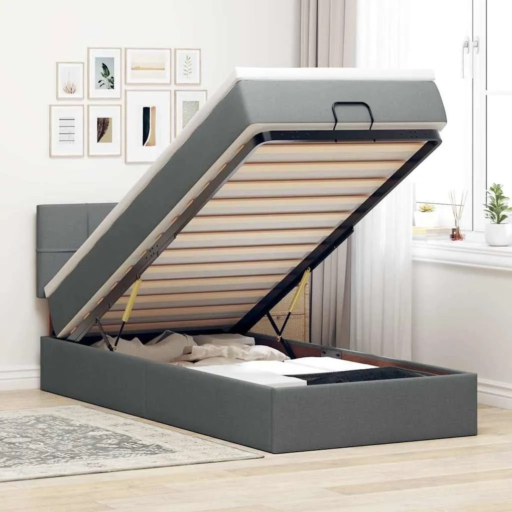 Οθωμανικό κρεβάτι με στρώμα σκούρο γκρι 90x190cm ύφασμα 3311422