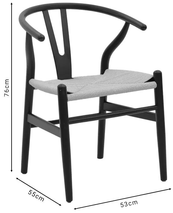 Καρέκλα Wishbone pakoworld μαύρο rubberwood-έδρα φυσικό σχοινί 53x55x76εκ