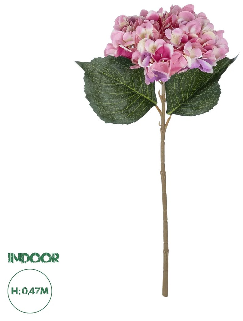 GloboStar® Artificial Garden PINK HYDRANGEA BRANCH 21140 Τεχνητό Διακοσμητικό Κλαδί έντονο ΡοζΟρτανσίας Y47cm