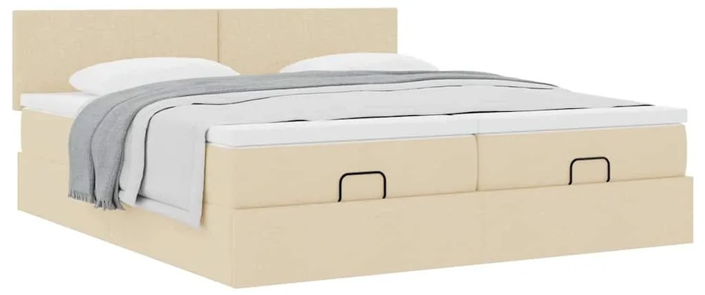 vidaXL Οθωμανικό κρεβάτι με στρώματα Κρέμα 180x200cm ύφασμα