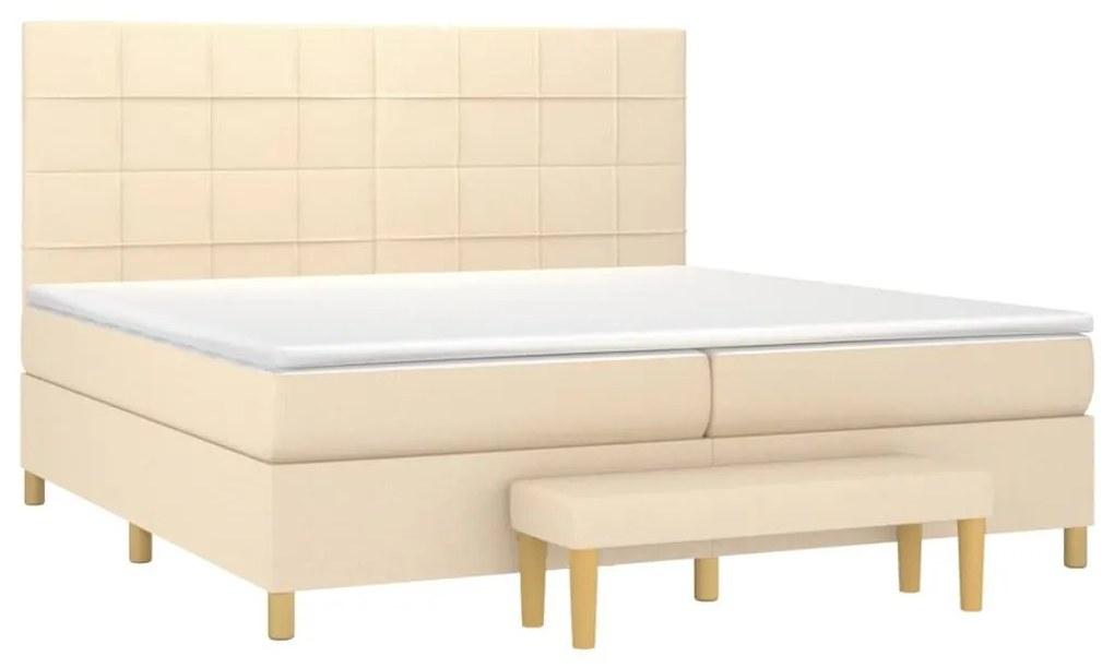 Κρεβάτι Boxspring με Στρώμα Κρεμ 200x200 εκ. Υφασμάτινο - Κρεμ