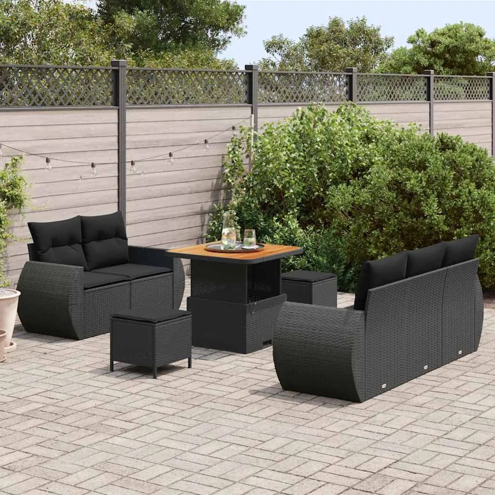 vidaXL Σετ Καναπέ Κήπου 8 pcs Μαύρο συνθετικό ρατάν