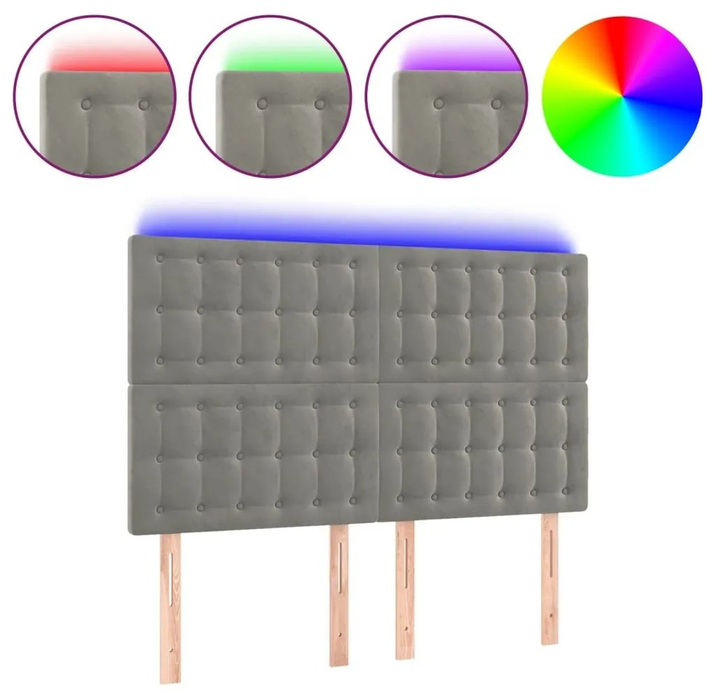 Κεφαλάρι Κρεβατιού LED Ανοιχτό Γκρι 144x5x118/128 εκ. Βελούδινο - Γκρι