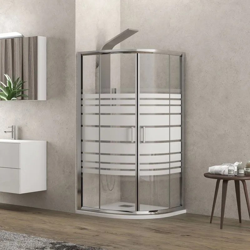 Karag New Flora 200 Καμπίνα Ντουζιέρας Ημικυκλική με σεριγραφάτο κρύσταλλο &amp; Συρόμενη Πόρτα 90x90x180cm
