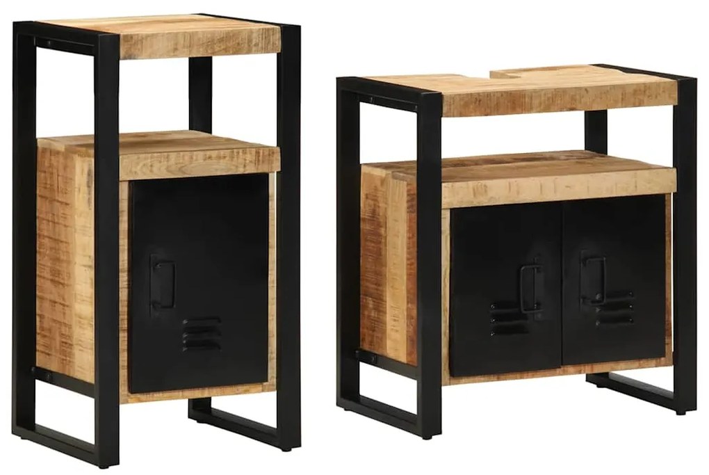 vidaXL Σετ Επίπλων Μπάνιου 2 pcs Καφέ Συμπαγές Χοντρό Ξύλο Μάνγκο