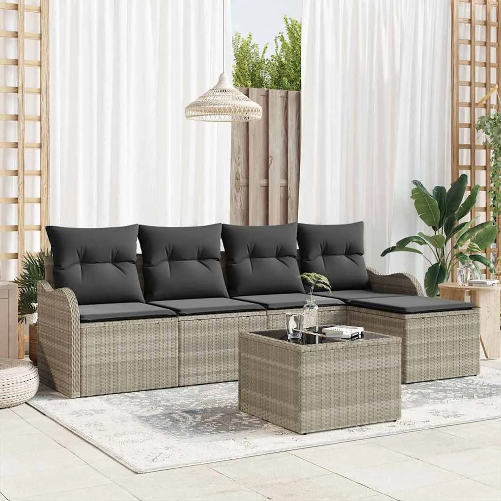 vidaXL Σετ Καναπέ Κήπου με μαξιλάρι 6 pcs Γκρι Πολυ ράταν