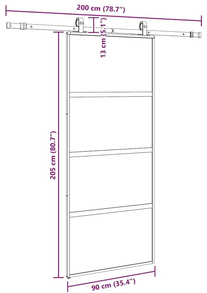 Συρόμενη πόρτα με σετ υλικού Μαύρο 90x205 cm γυαλί μετριασμένο - Μαύρο