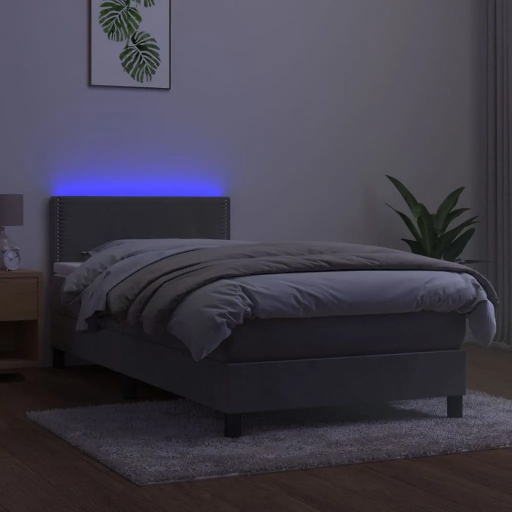 vidaXL Κρεβάτι Boxspring με Στρώμα &amp; LED Αν.Γκρι 90x190 εκ. Βελούδινο
