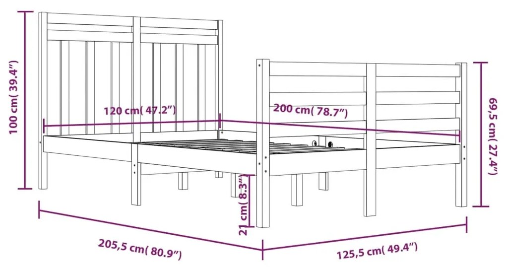 vidaXL Πλαίσιο Κρεβατιού 120 x 200 εκ. από Μασίφ Ξύλο