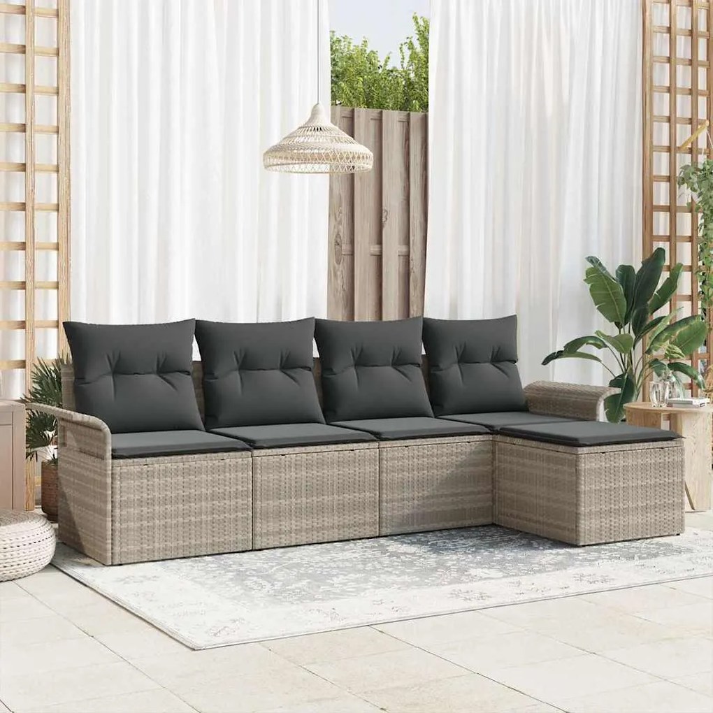 vidaXL Σετ Καναπέ Κήπου με μαξιλάρι 5 pcs Ανοιχτό γκρι Πολυ ράταν