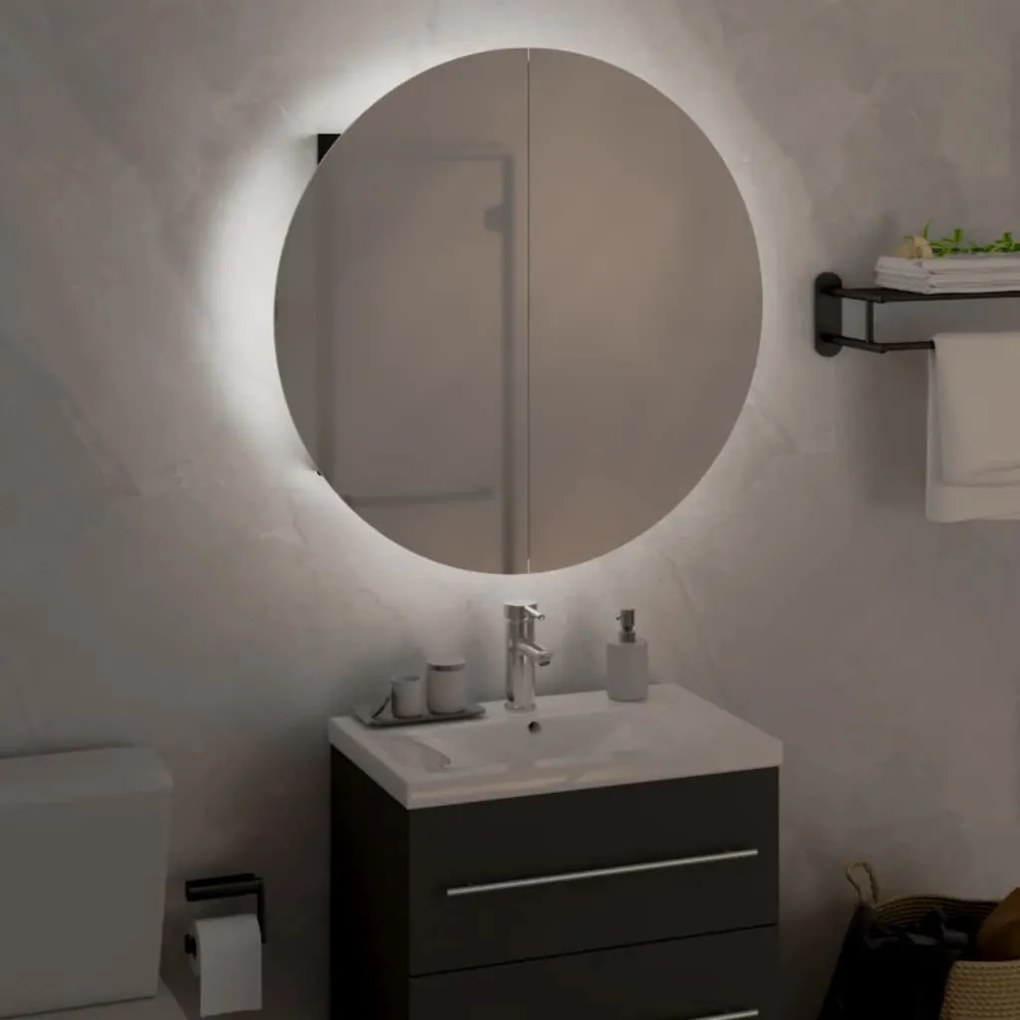 vidaXL Ντουλάπι Μπάνιου με Στρογγυλό Καθρέφτη&amp;LED Μαύρο 47x47x17,5 εκ.