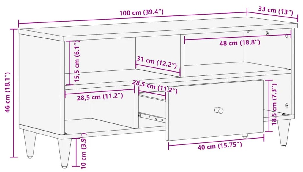 ΈΠΙΠΛΟ ΤΗΛΕΟΡΑΣΗΣ 100 X 33 X 46 ΕΚ. ΑΠΟ ΜΑΣΙΦ ΞΥΛΟ ΜΑΝΓΚΟ 358300