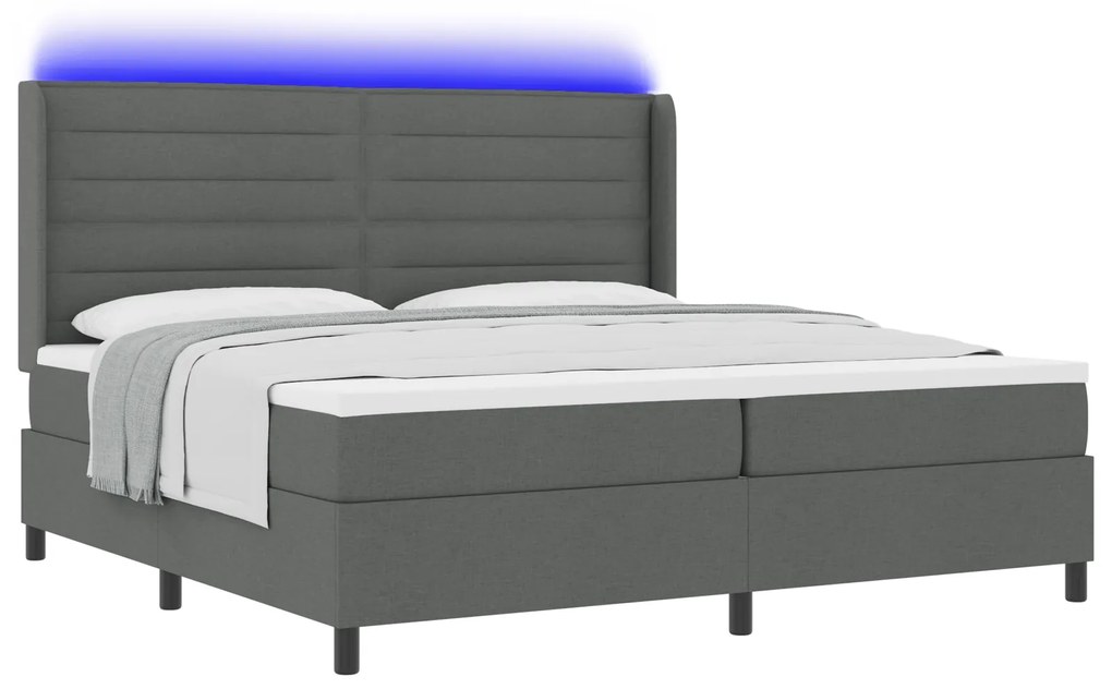 vidaXL Κρεβάτι με Στρώμα & LED Σκούρο Γκρι 200x200 εκ. Υφασμάτινο