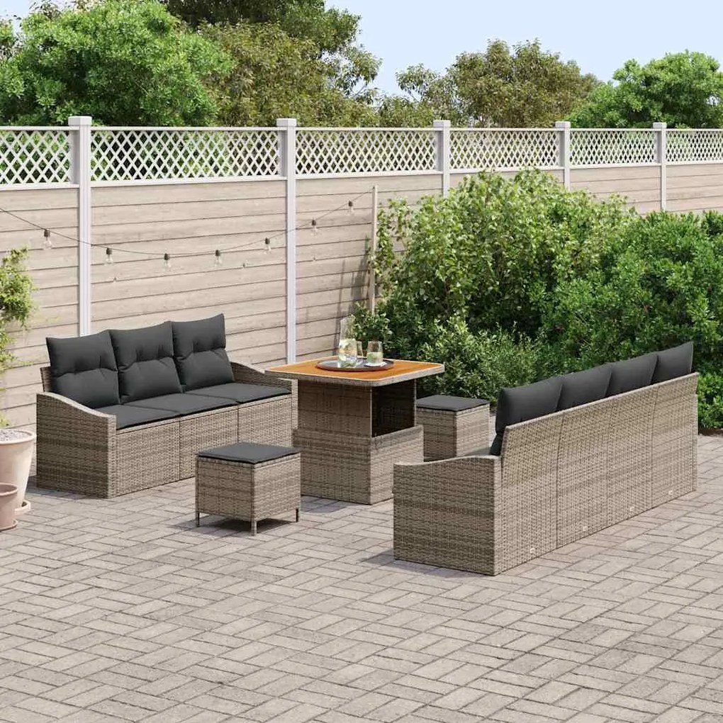 vidaXL Σετ Καναπέ Κήπου με μαξιλάρι 10 pcs Γκρι Πολυ ράταν