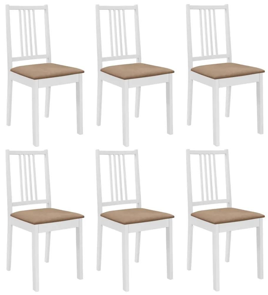 Καρέκλες Τραπεζαρίας με Μαξιλάρια 6 τεμ. Λευκές από Μασίφ Ξύλο