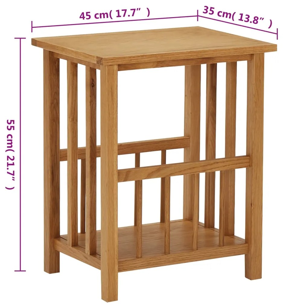 vidaXL Τραπεζάκι με Θήκη Περιοδικών 45 x 35 x 55 εκ. Μασίφ Ξύλο Δρυός