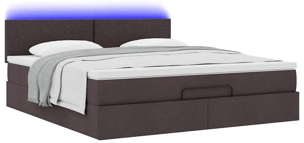 vidaXL Οθωμανικό κρεβάτι με στρώμα & LEDs Σκούρο καφέ 160x200cm ύφασμα