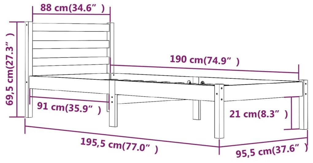 ΠΛΑΙΣΙΟ ΚΡΕΒΑΤΙΟΥ 90 X 190 ΕΚ. ΑΠΟ ΞΥΛΟ ΠΕΥΚΟΥ 3FT SINGLE 810395