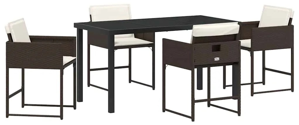 vidaXL Σέτ φαγητού για κήπο με μαξιλάρι 5 pcs Καφέ Πολυ ράταν