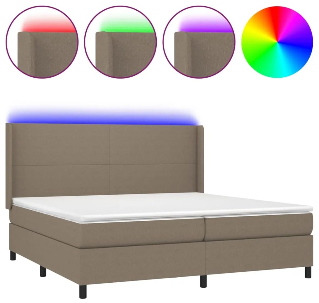 vidaXL Κρεβάτι Boxspring με Στρώμα &amp; LED Taupe 200x200 εκ. Υφασμάτινο