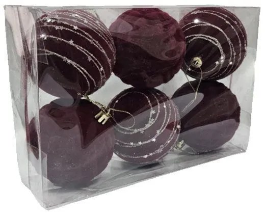 Σετ Χριστουγεννιάτικες Μπάλες Μπορντό με Σχέδιο 6 τεμάχια - Set of Christmas Balls-036102-191817