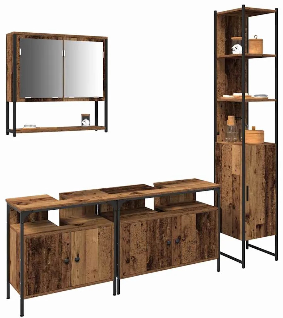 vidaXL Σετ Επίπλων Μπάνιου 4 pcs Παλαιό ξύλο 33 x 33 x 185.5 εκ