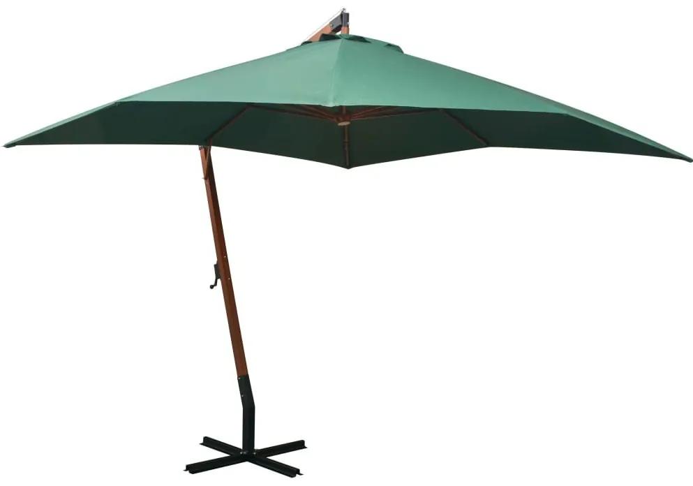 Ομπρέλα Κρεμαστή Πράσινη 300 x 300 εκ. με Ξύλινο Ιστό - Πράσινο