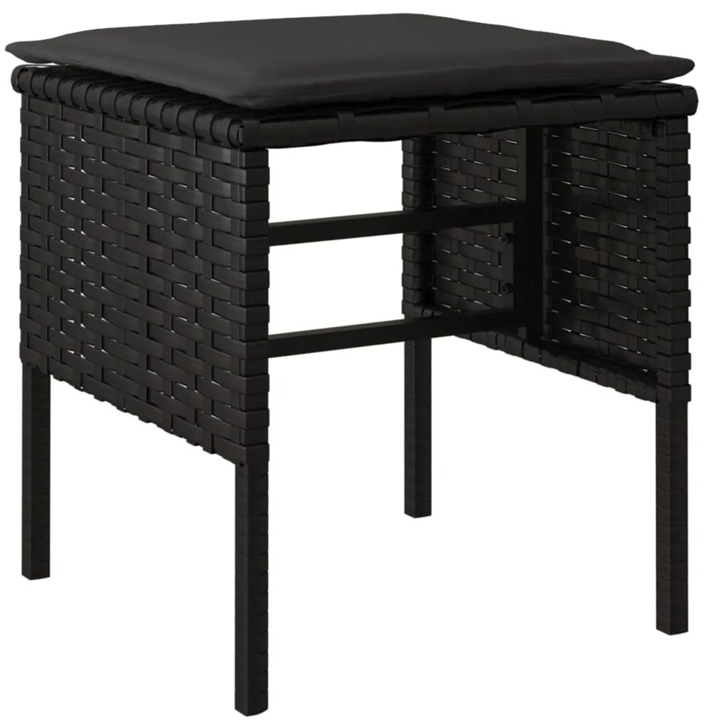 vidaXL Υποπόδια Κήπου 4 τεμ. Μαύρα από Συνθετικό Ρατάν με Μαξιλάρια