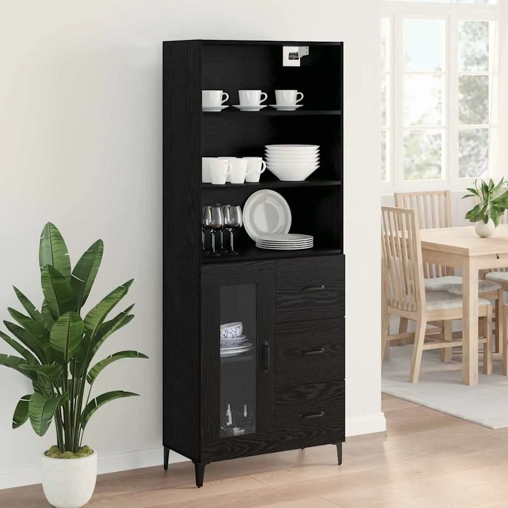 vidaXL Highboard Μαύρη Οξυά 69,5 x 34 x 180 εκ. Επεξεργασμένο ξύλο