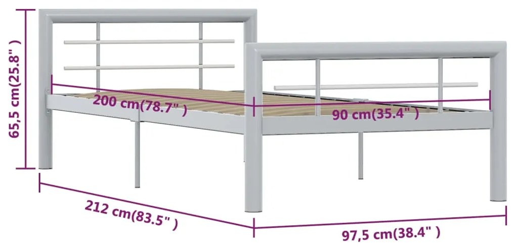 vidaXL Πλαίσιο Κρεβατιού Γκρι / Λευκό 90 x 200 εκ. Μεταλλικό