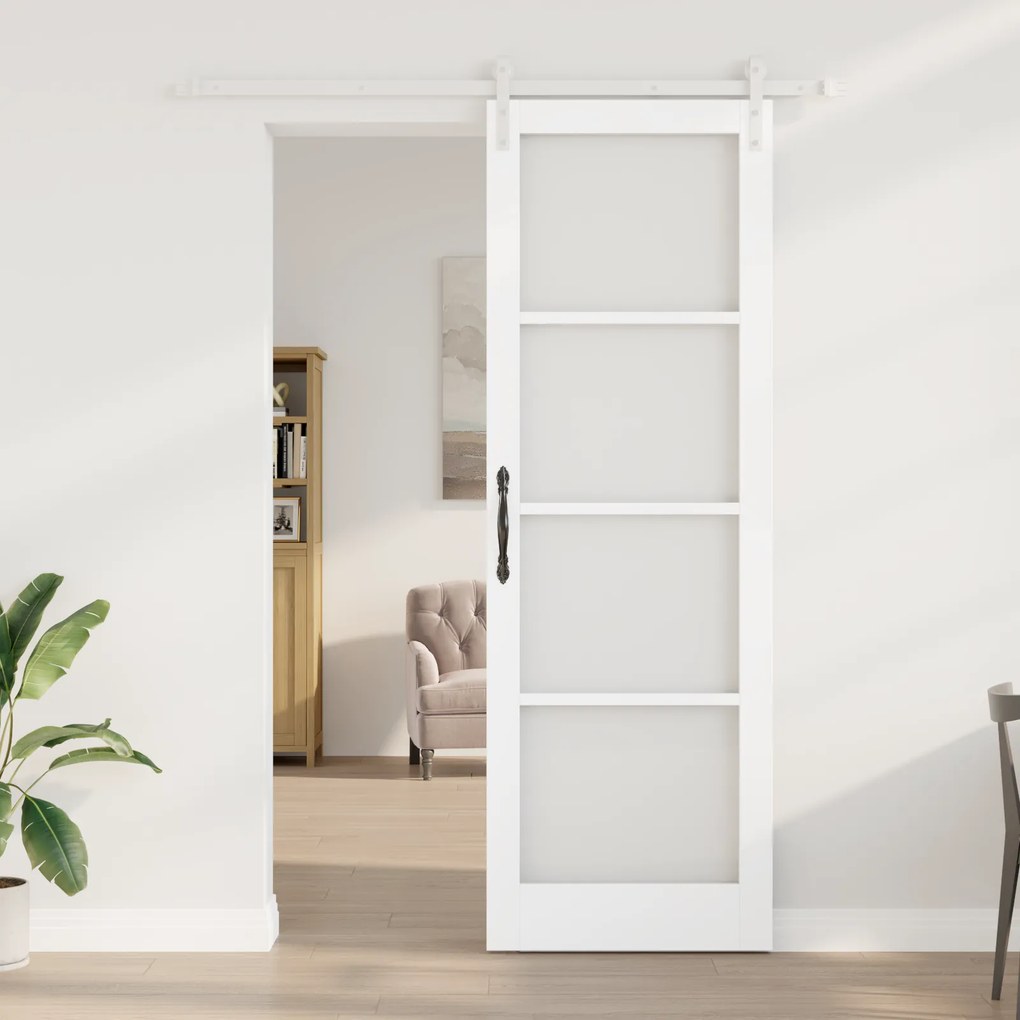 vidaXL Συρόμενη Πόρτα με Σετ Υλικών 'ORKDAL' Λευκή Συμπαγούς Ξύλου & Γυαλιού