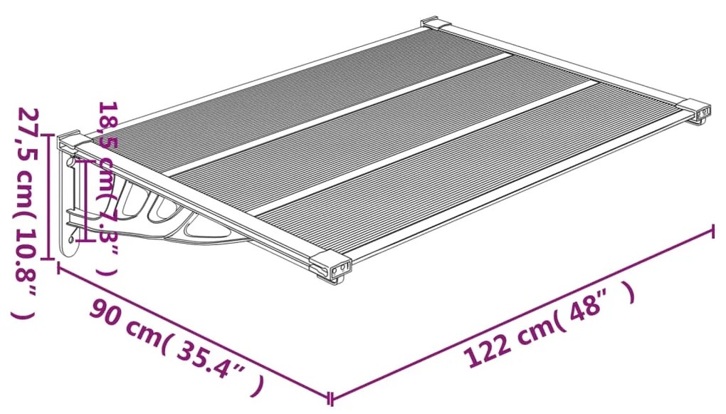 vidaXL Στέγαστρο Πόρτας Μαύρο & Διαφανές 122x90 εκ από Πολυκαρβονικό