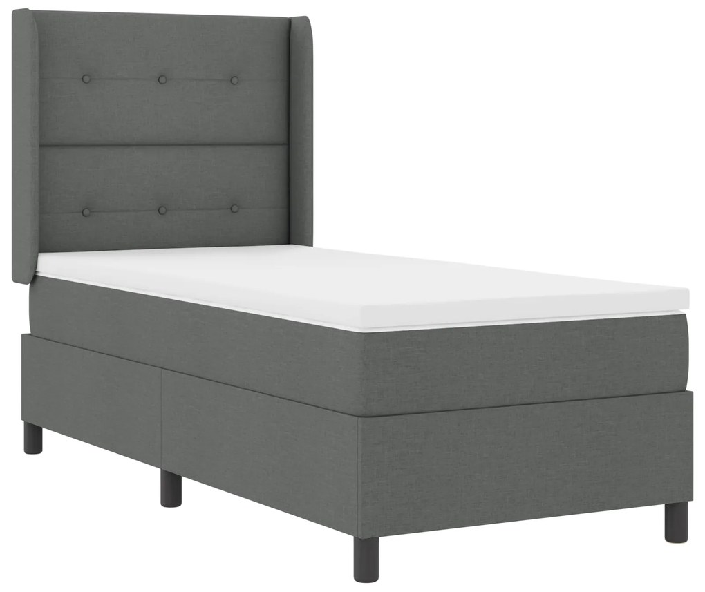 vidaXL κρεβάτι τύπου Box Spring με στρώμα & LED σε σκούρο γκρι 90x190 εκ. υφάσματος