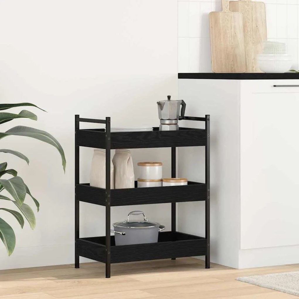 vidaXL Καρότσι Κουζίνας Μαύρη δρυς 50 x 30 x 70 εκ. Επεξεργασμένο ξύλο