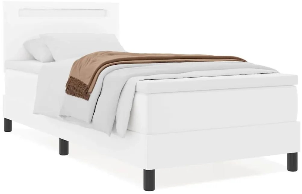 vidaXL Κρεβάτι με ελατήρια με στρώμα Λευκό 100 x 200 cm Τεχνητό δέρμα