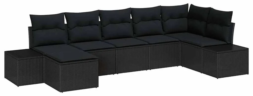 vidaXL Σετ Καναπέ Κήπου με μαξιλάρι 7 pcs Μαύρο Πολυ ράταν