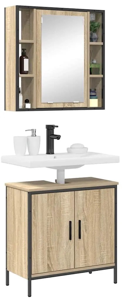 vidaXL Σετ Επίπλων Μπάνιου με ράφι με πόρτα 2 pcs Καφέ 60 x 30 x 60 cm