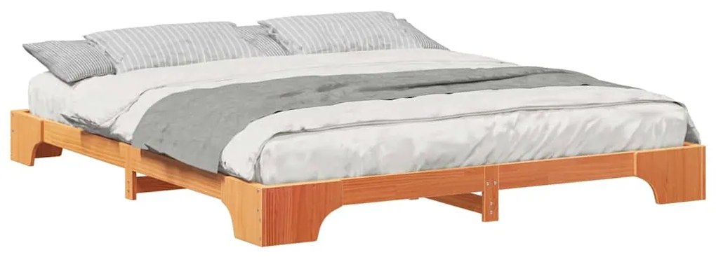 vidaXL Κρεβάτι δαπέδου Καφέ 180 x 210 cm Μασίφ ξύλο πεύκου