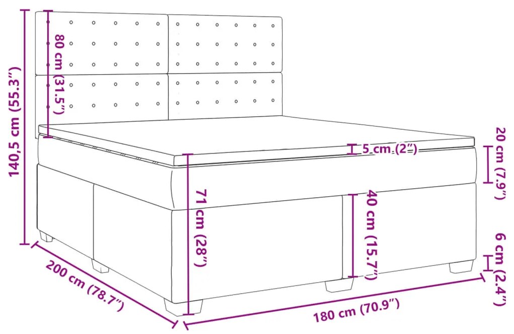 Κρεβάτι Boxspring με Στρώμα Γκρι 180x200 εκ. Συνθετικό Δέρμα - Γκρι