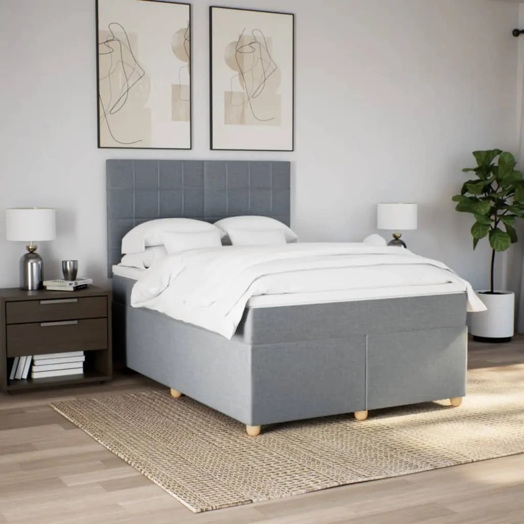 vidaXL Κρεβάτι Boxspring με Στρώμα Ανοιχτό Γκρι 140x190 εκ. Υφασμάτινο