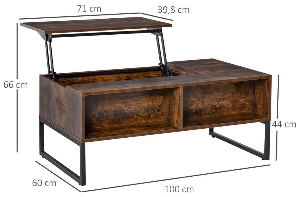 Τραπεζάκι σαλονιού HOMCOM, τραπεζάκι σαλονιού με ρυθμιζόμενη επιφάνεια, μοριοσανίδα, καφέ, 100 x 60 x 44 cm