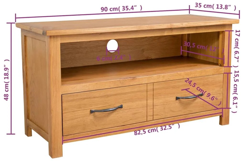 vidaXL Έπιπλο Τηλεόρασης 90 x 35 x 48 εκ. από Μασίφ Ξύλο Δρυός