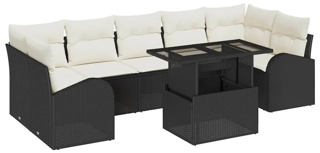 vidaXL Σετ 8 Κομματιών για τον Κήπο με Μαξιλάρια, Μαύρο Πολυ-Ρατάν