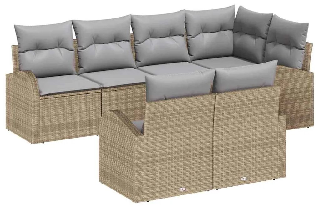 vidaXL Σετ Καναπέ Κήπου με μαξιλάρι 7 pcs Μπεζ Πολυ ράταν