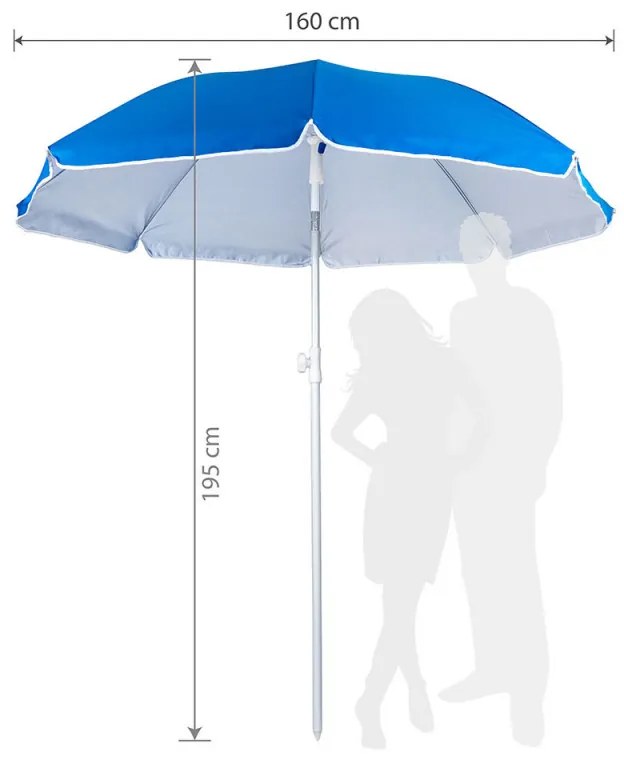Ομπρέλα παραλίας MUHLER 2119 1008628, Ø160 cm, 195 cm ύψος, 8 νευρώσεις, UV προστασία UPF 50+, Βραχίονας Breakaway, Μπλε