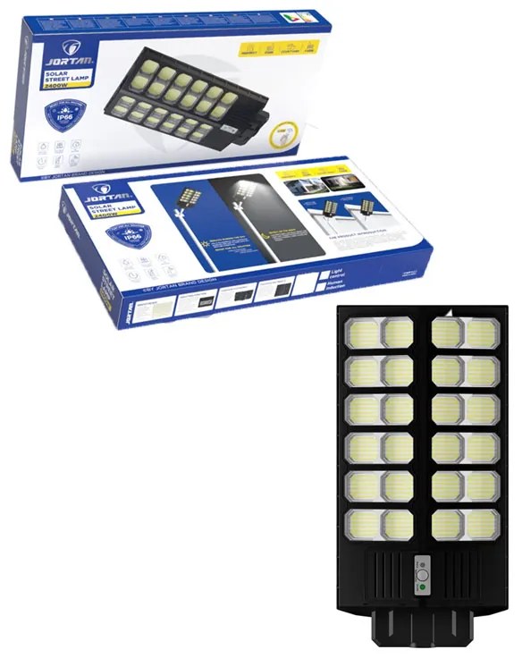 Jortan Led Αδιάβροχο Ηλιακό Φωτιστικό Δρόμου 2400W με Ανιχνευτή Κίνησης Και Τηλεχειριστήριο IP66 - Solar Street Lamp