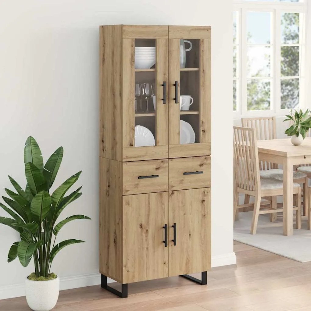 vidaXL Highboard με συρτάρι 2 pcs Artisan Oak Σύνθετο Ξύλο και Γυαλί