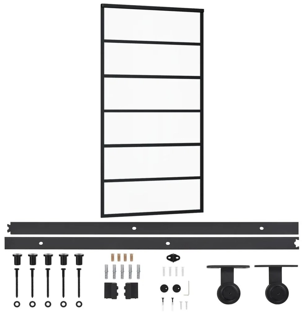 Συρόμενη Πόρτα με Σετ Υλικού ESG Γυαλί &amp; Αλουμίνιο 102 x 205 εκ. - Μαύρο