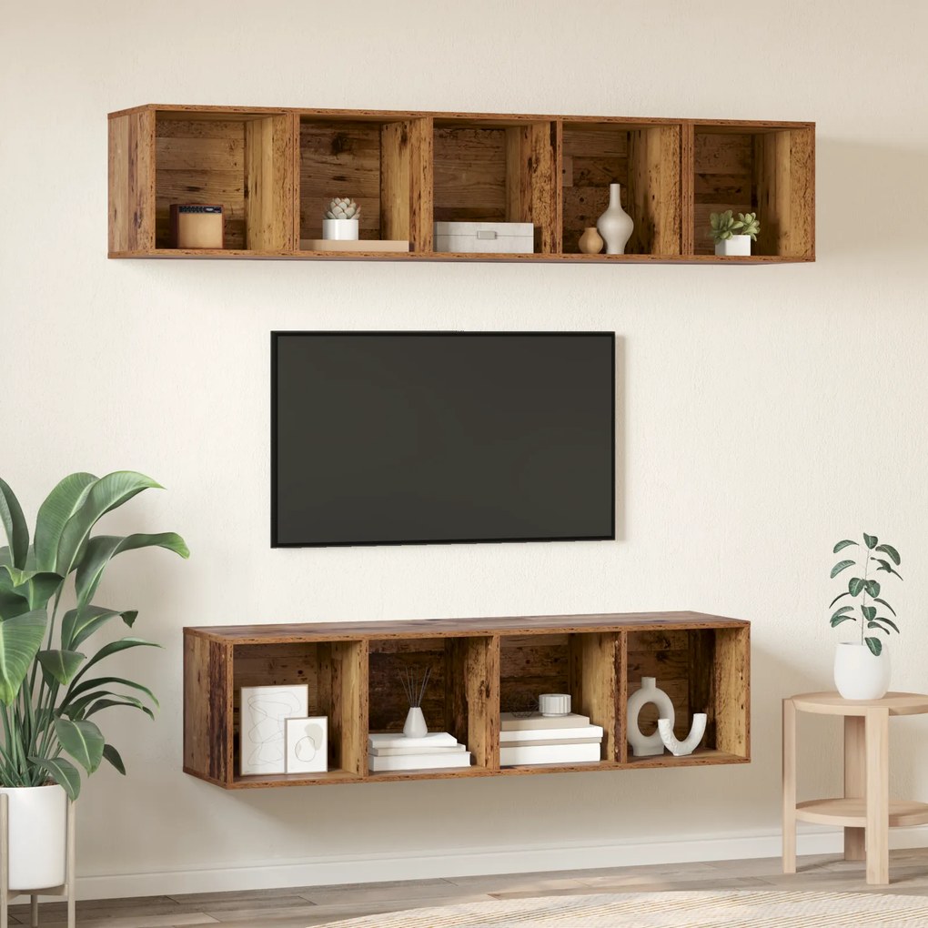 vidaXL Σετ επίπλου τηλεόρασης 4 pcs Παλιό ξύλο 37 x 37 x 142.5 εκ